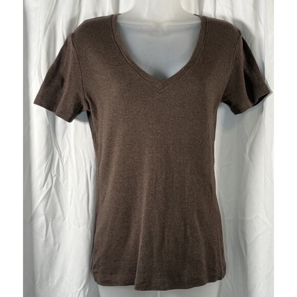 GAP V-Neck Cotton Blend Short Sleeves T-Shirt Brown M 88-01 - Picture 1 of 12